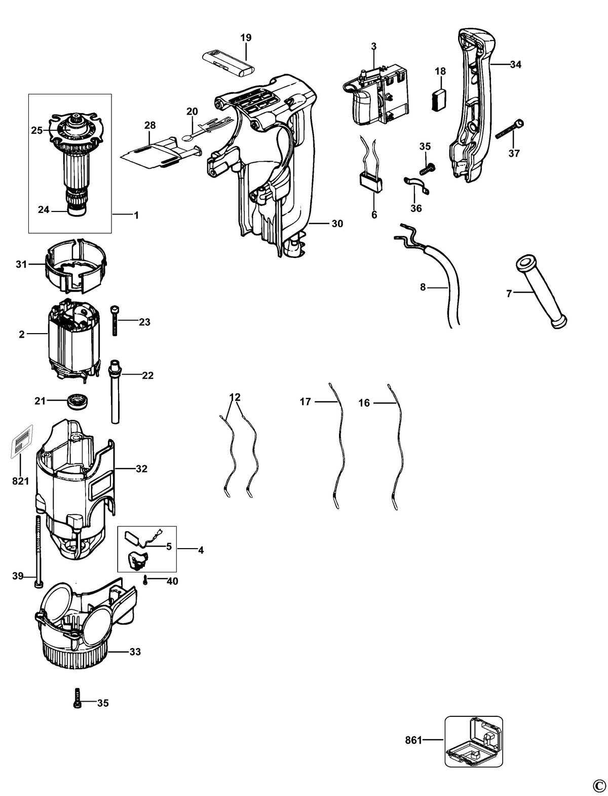 Vue éclatée DeWalt D25330K Type 3 - planche 1