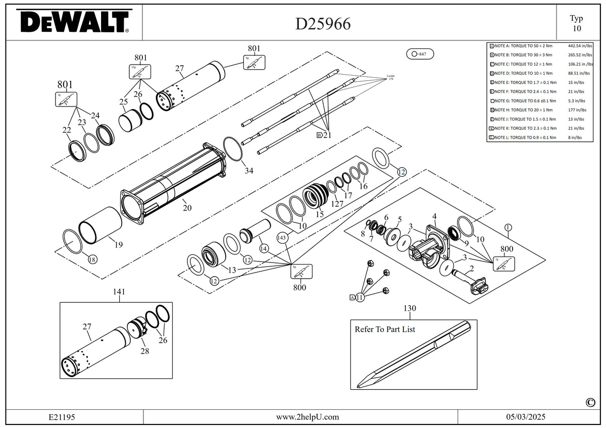 Vue éclatée DeWalt D25966 Type 10 - planche 2