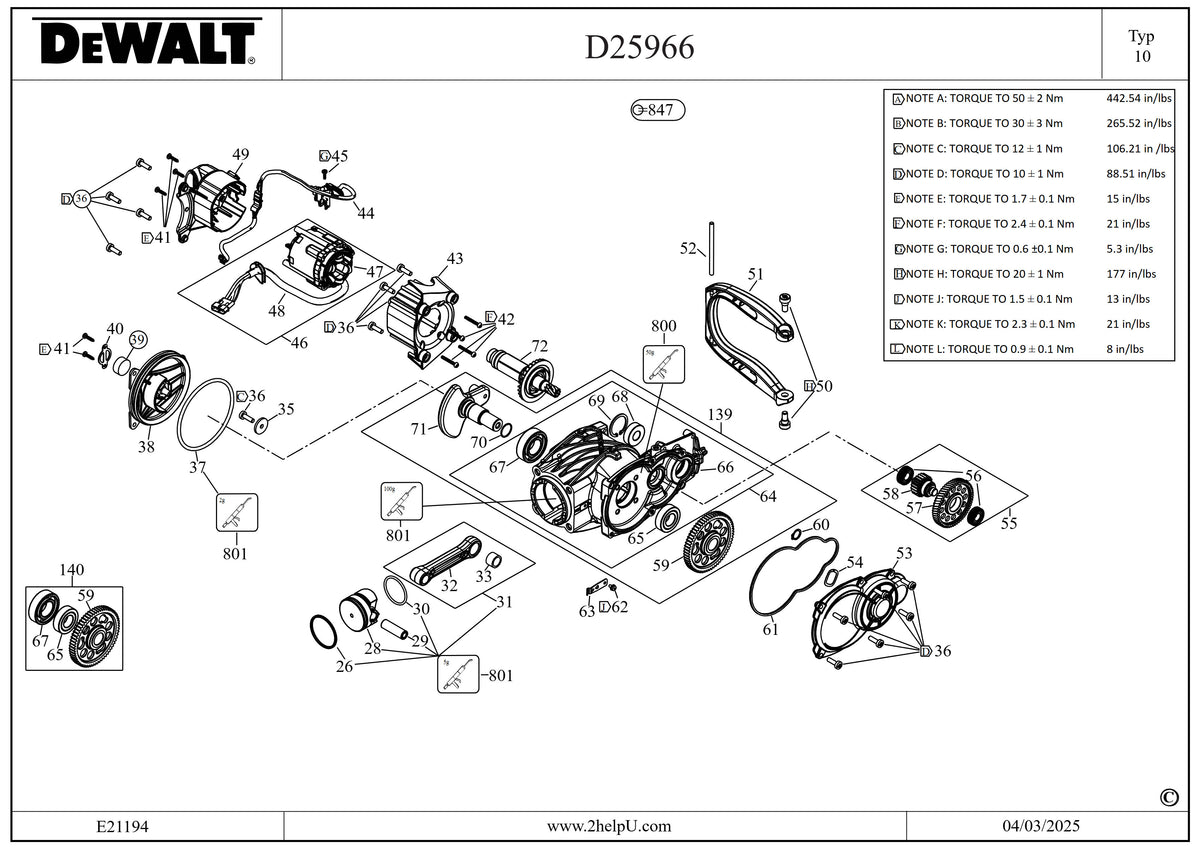 Vue éclatée DeWalt D25966 Type 10 - planche 3