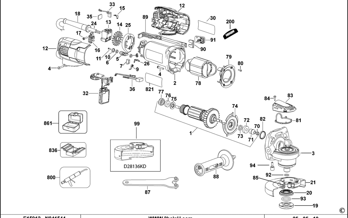 Vue éclatée DeWalt D28136 Type 2 - planche 1