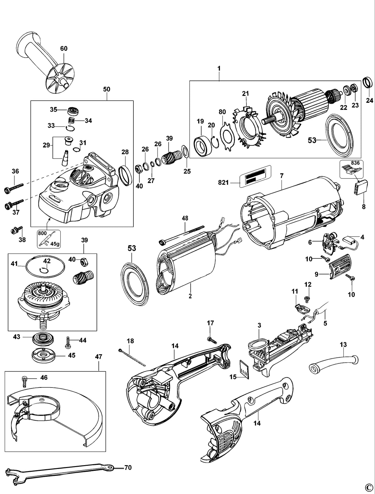 Vue éclatée DeWalt D28400 Type 2 - planche 1