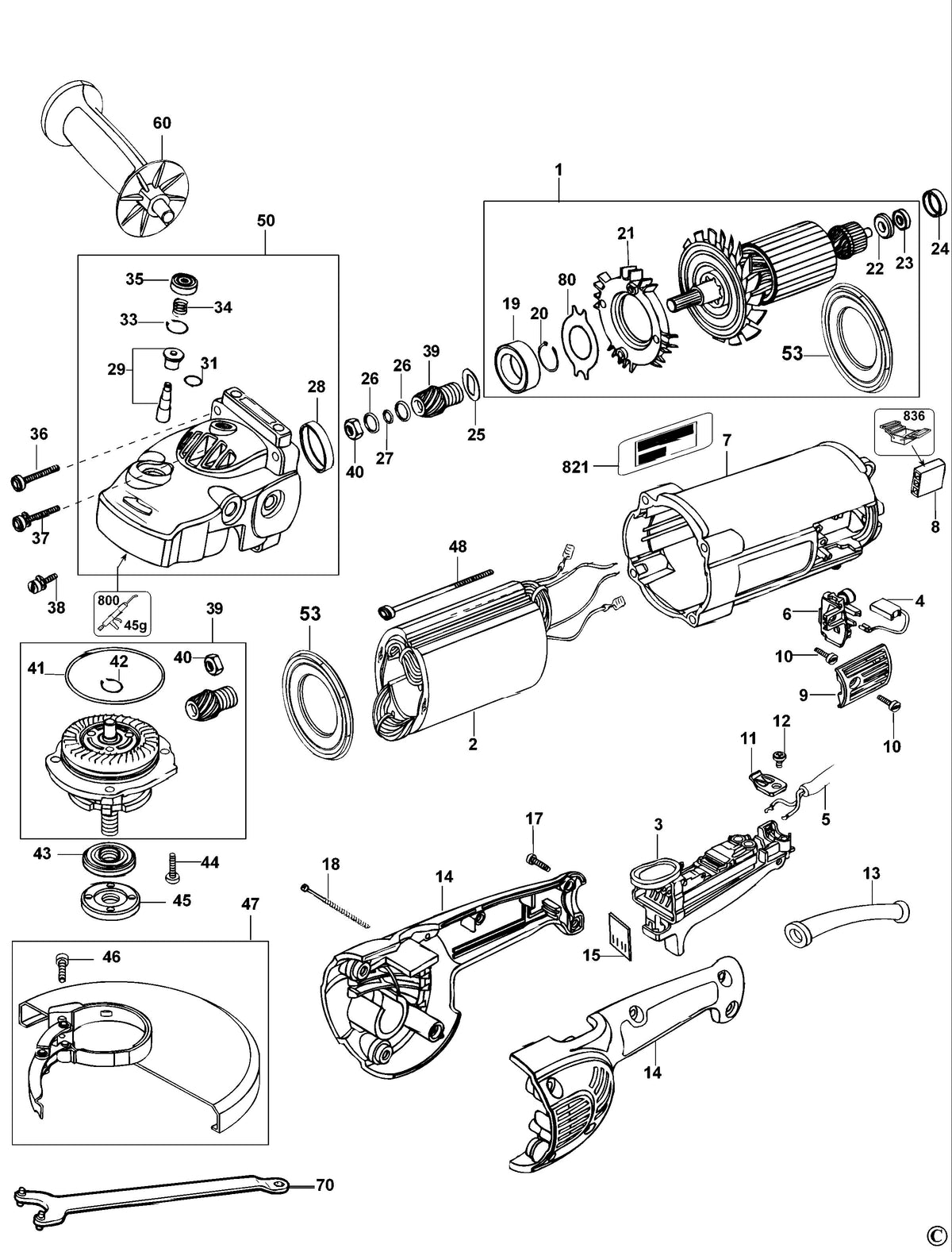 Vue éclatée DeWalt D28401 Type 2 - planche 1