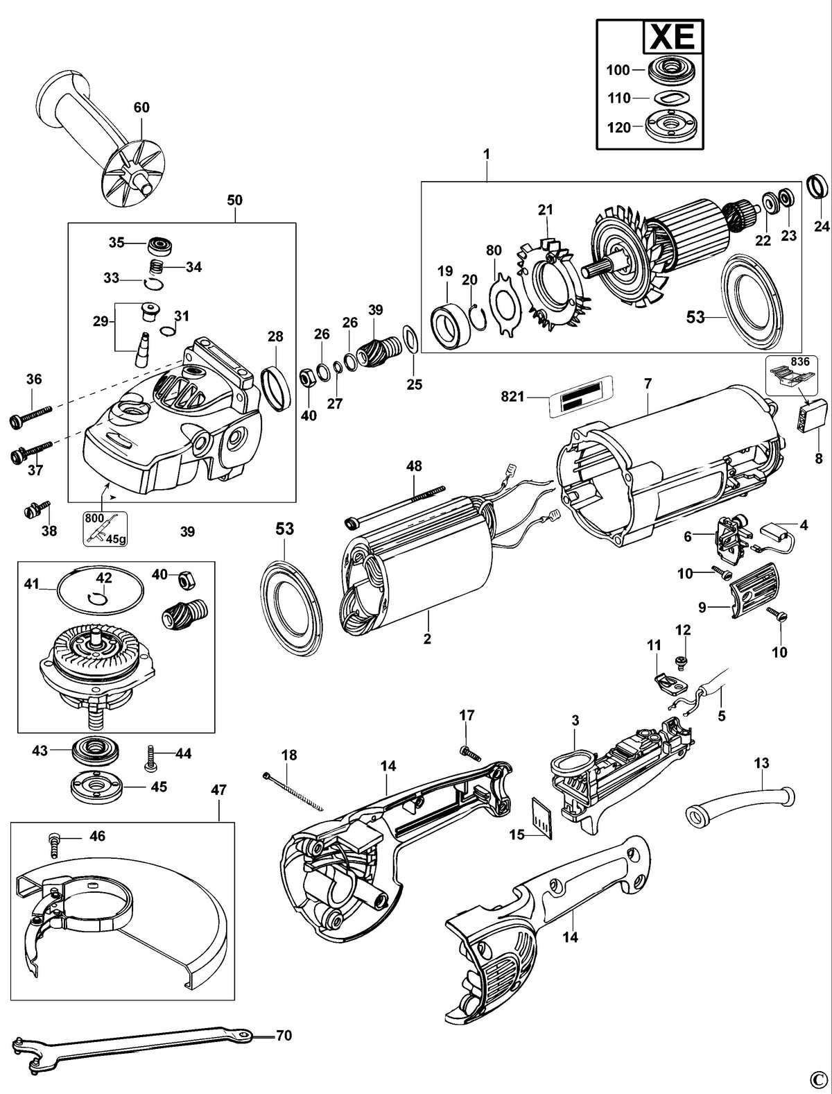 Vue éclatée DeWalt D28410 Type 2 - planche 1