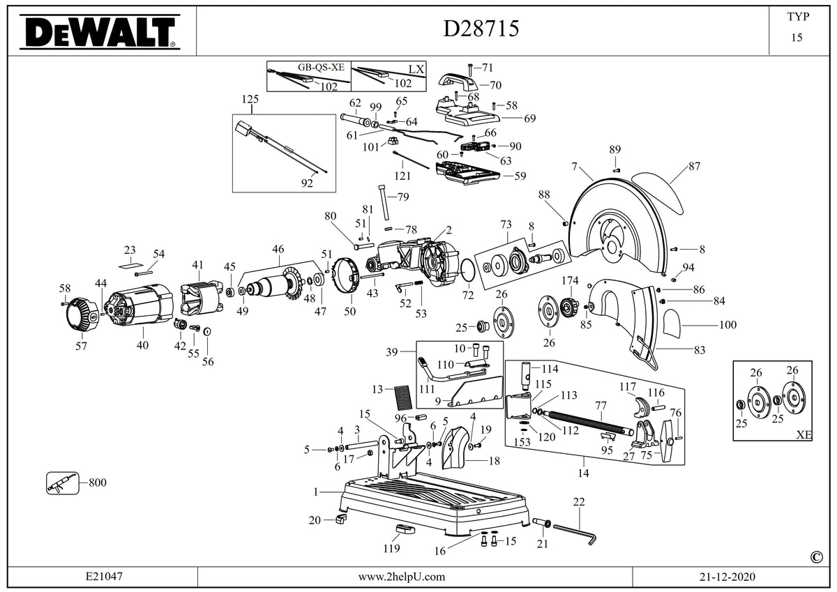Vue éclatée DeWalt D28715 Type 15 - planche 1