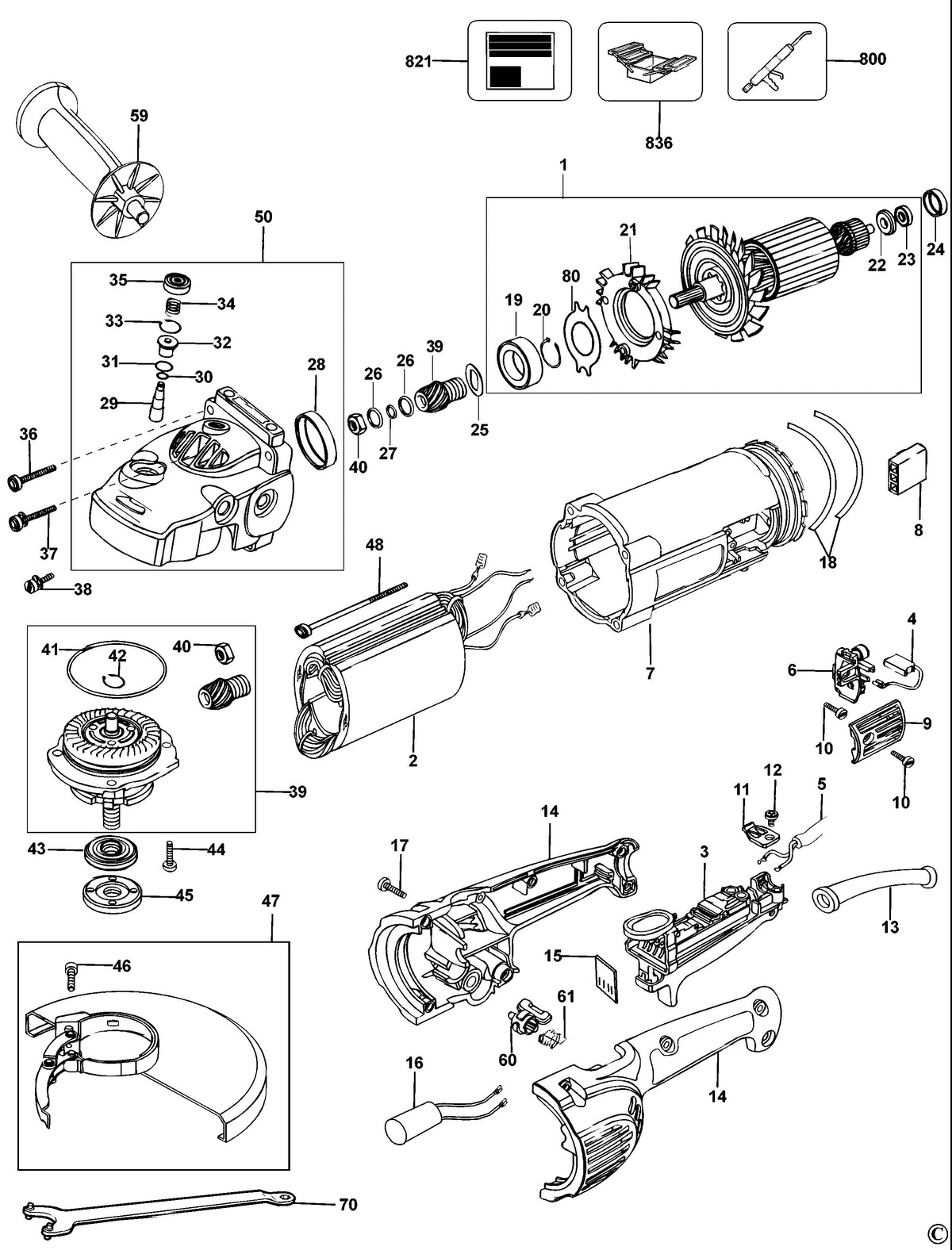 Vue éclatée DeWalt D28750 Type 1 - planche 1