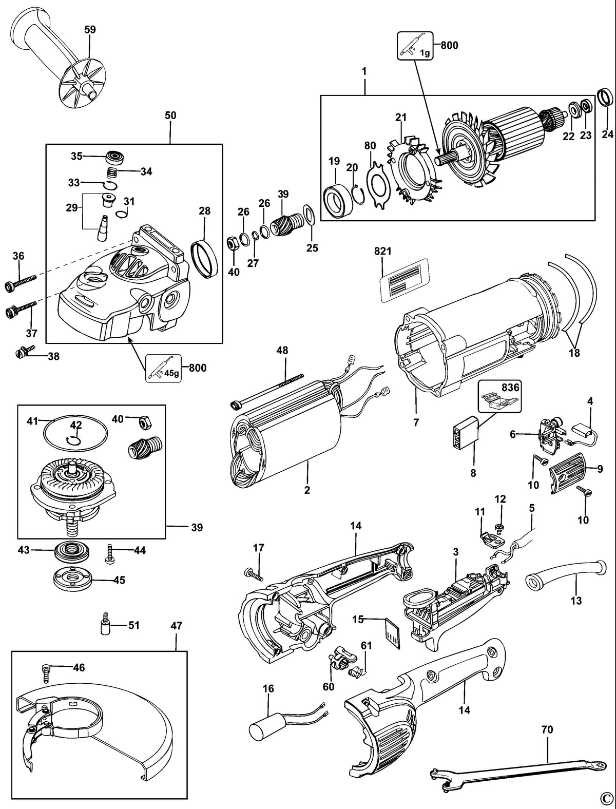 Vue éclatée DeWalt D28750 Type 4 - planche 1