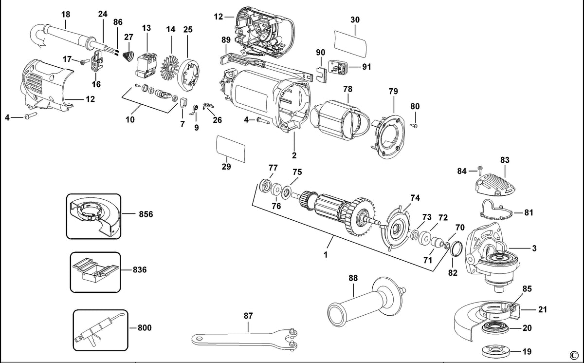 Vue éclatée DeWalt D28800 Type 1 - planche 1