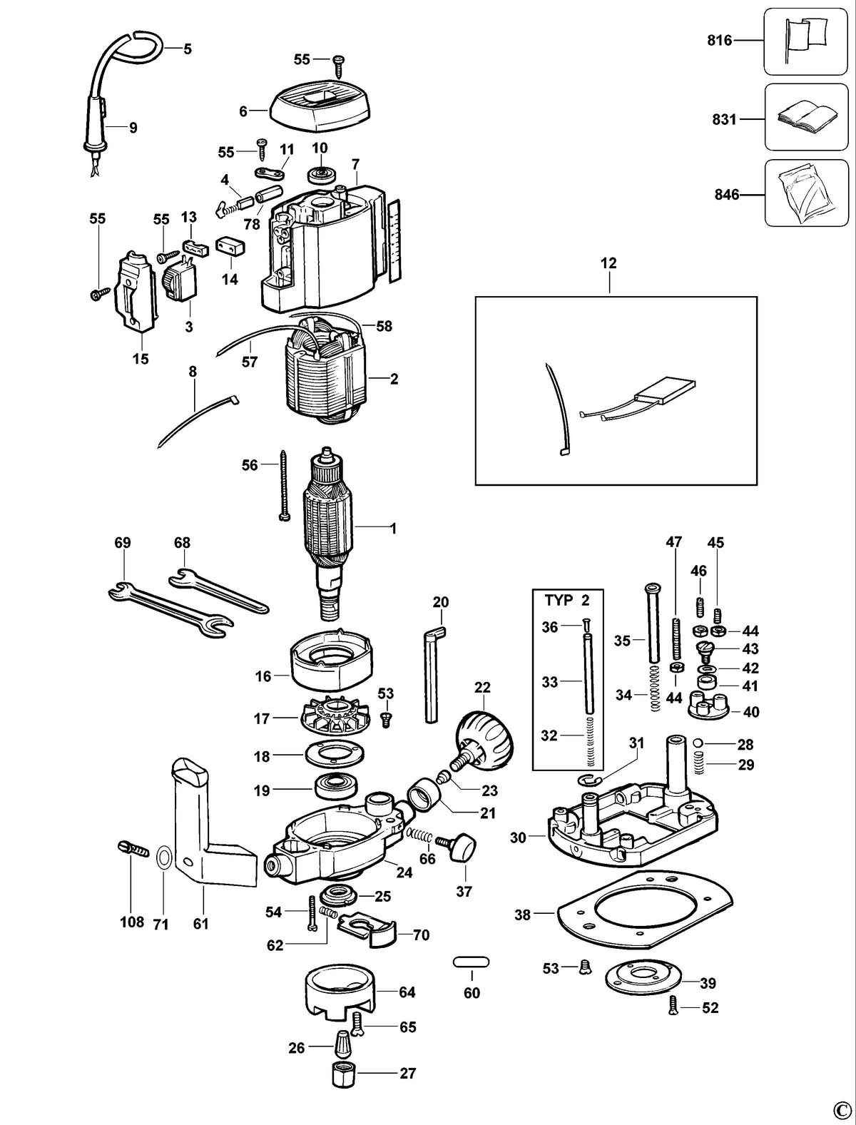 Vue éclatée DeWalt D614-04 Type 1 - planche 1