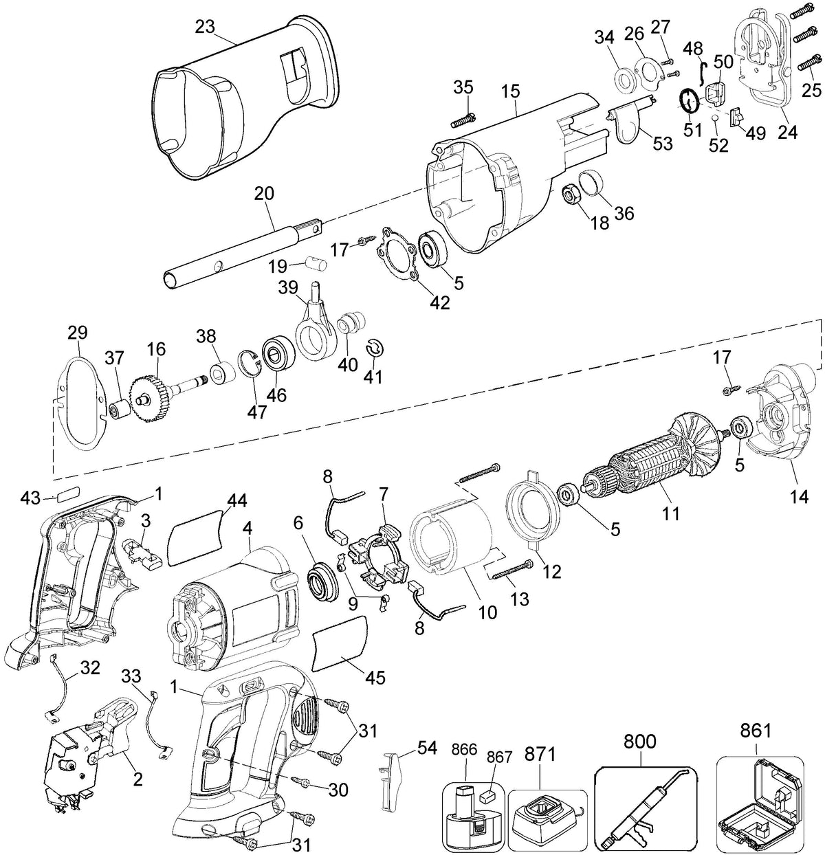 Vue éclatée DeWalt DC380K Type 1 - planche 1
