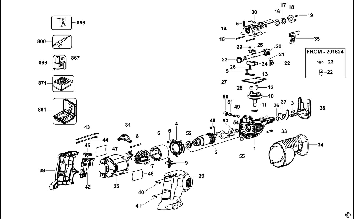 Vue éclatée DeWalt DC385 Type 2 - planche 1