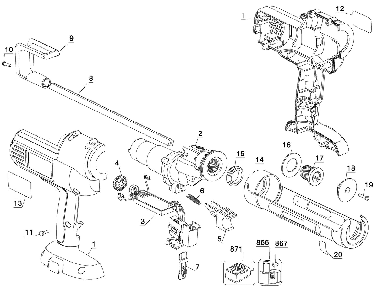 Vue éclatée DeWalt DC540 Type 1 - planche 1