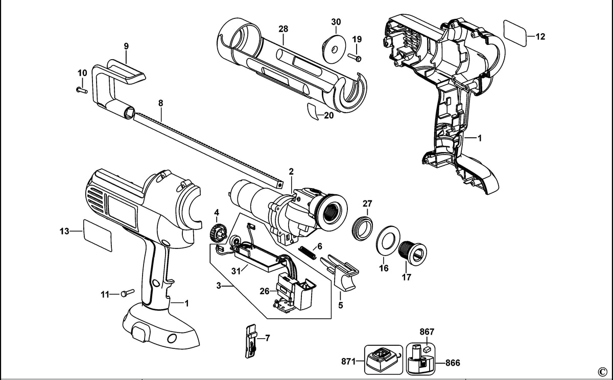 Vue éclatée DeWalt DC540 Type 11 - planche 1