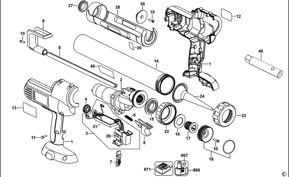 Vue éclatée DeWalt DC547 Type 11 - planche 1