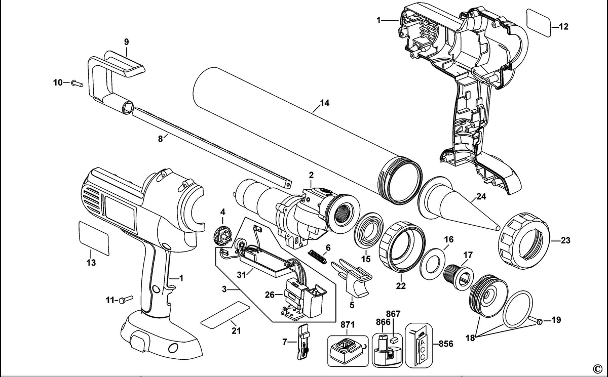 Vue éclatée DeWalt DC547 Type 2 - planche 1