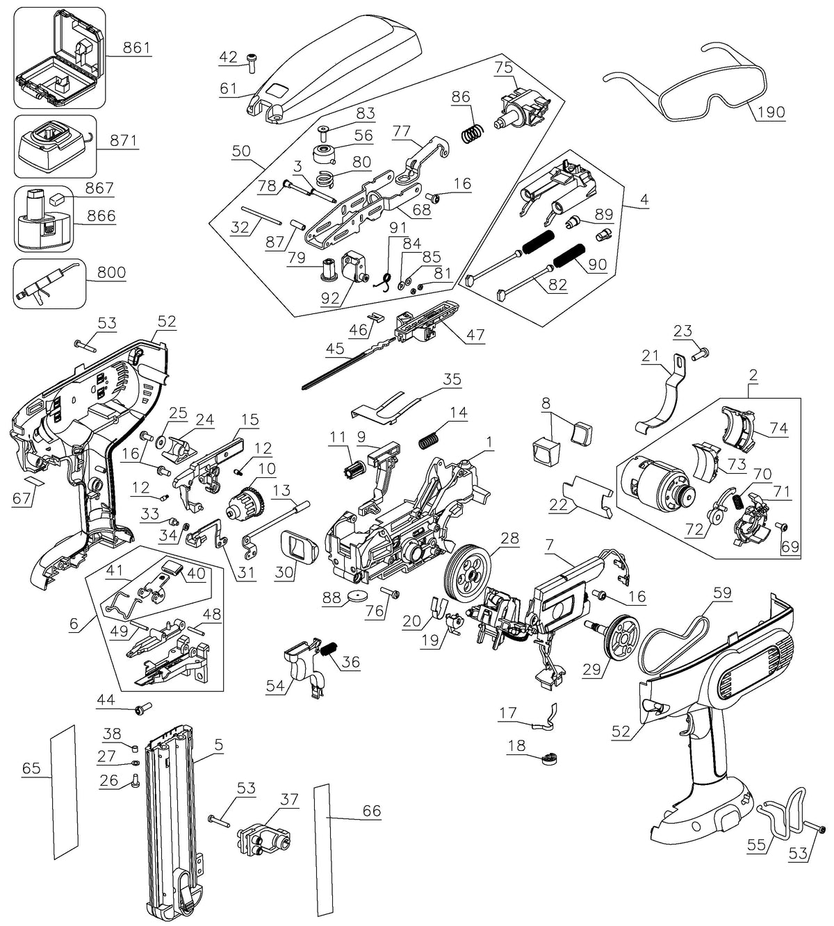 Vue éclatée DeWalt DC608K Type 1 - planche 1
