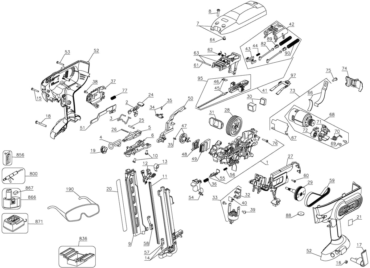 Vue éclatée DeWalt DC618KA Type 1 - planche 1