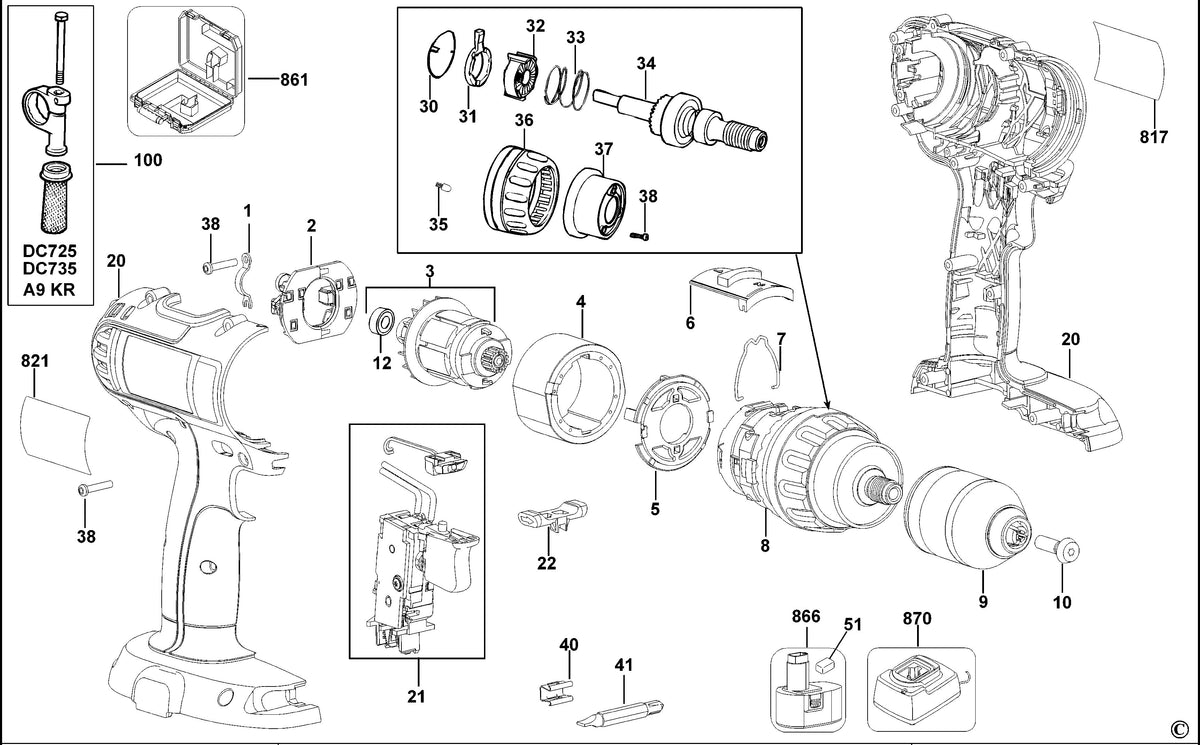 Vue éclatée DeWalt DC745K Type 10 - planche 1