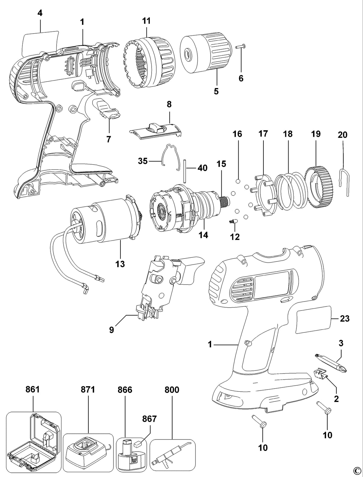 Vue éclatée DeWalt DC759 Type 1 - planche 1