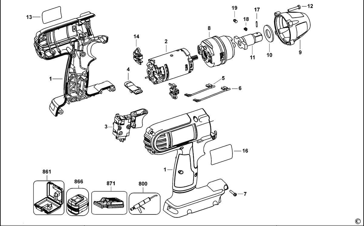 Vue éclatée DeWalt DC810 Type 1 - planche 1