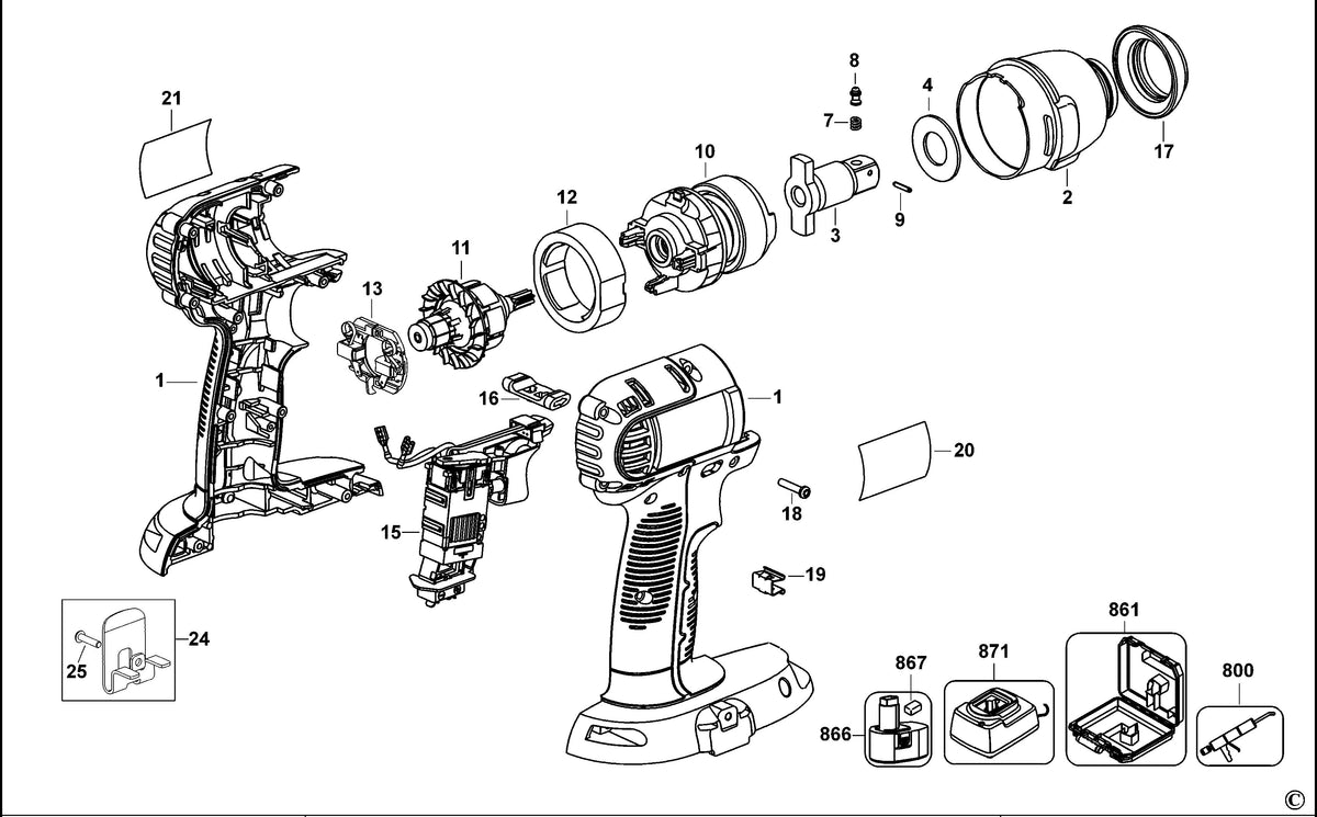 Vue éclatée DeWalt DC822 Type 10 - planche 1