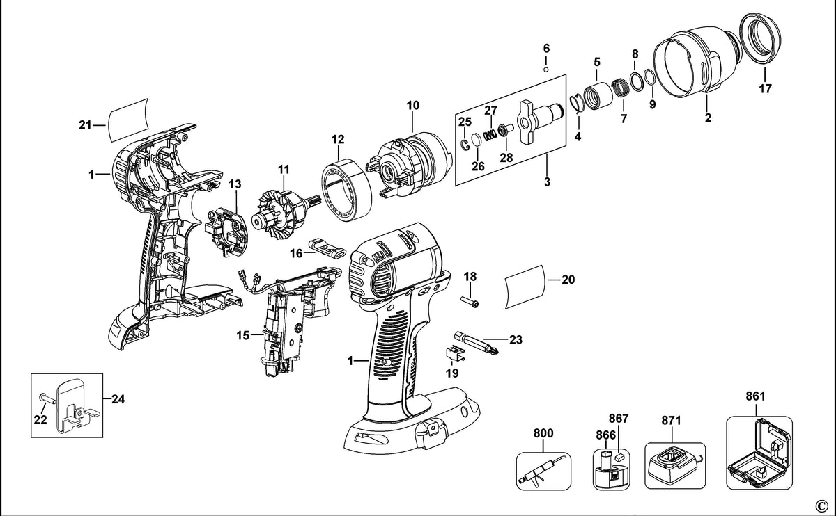Vue éclatée DeWalt DC825 Type 11 - planche 1