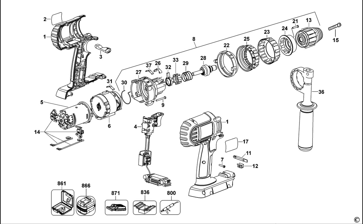 Vue éclatée DeWalt DC901 Type 2 - planche 1