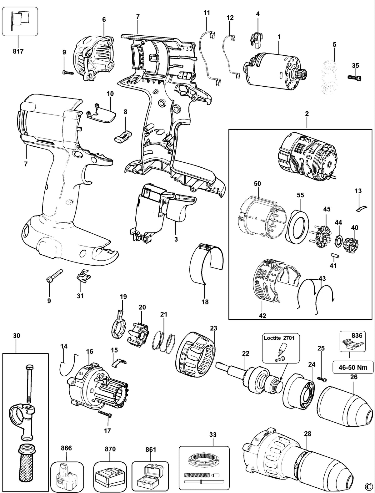Vue éclatée DeWalt DC925K Type 10 - planche 1