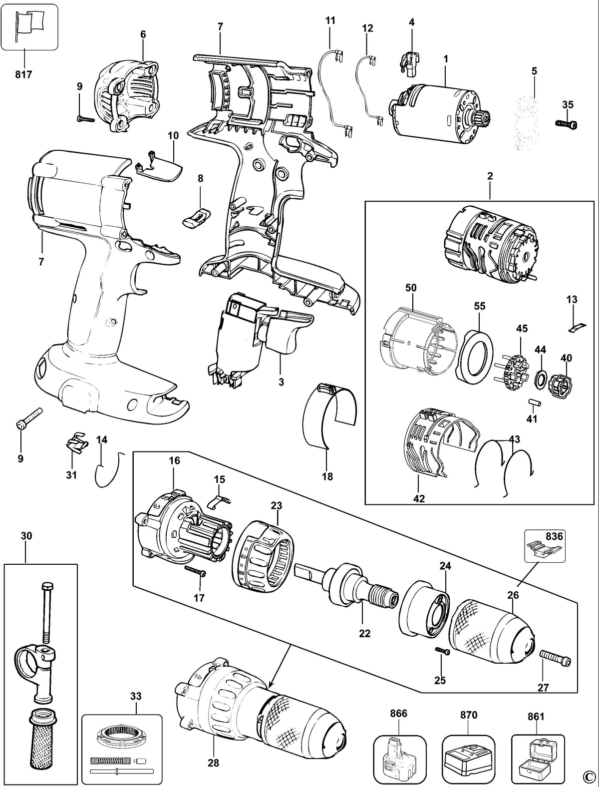 Vue éclatée DeWalt DC930K Type 10 - planche 1