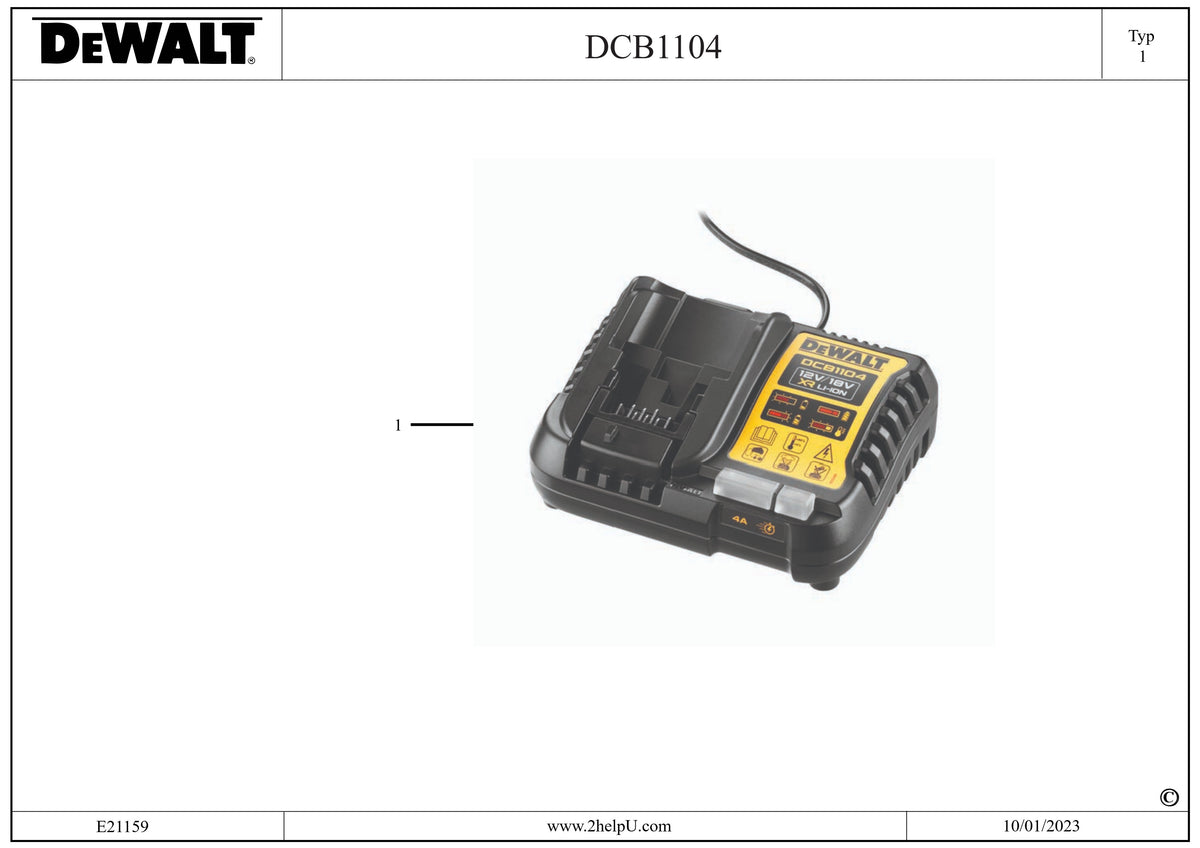 Vue éclatée DeWalt DCB1104 Type 1 - planche 1