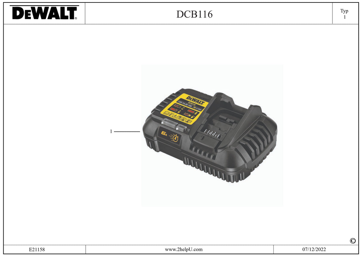 Vue éclatée DeWalt DCB116-QW Type 1 - planche 1