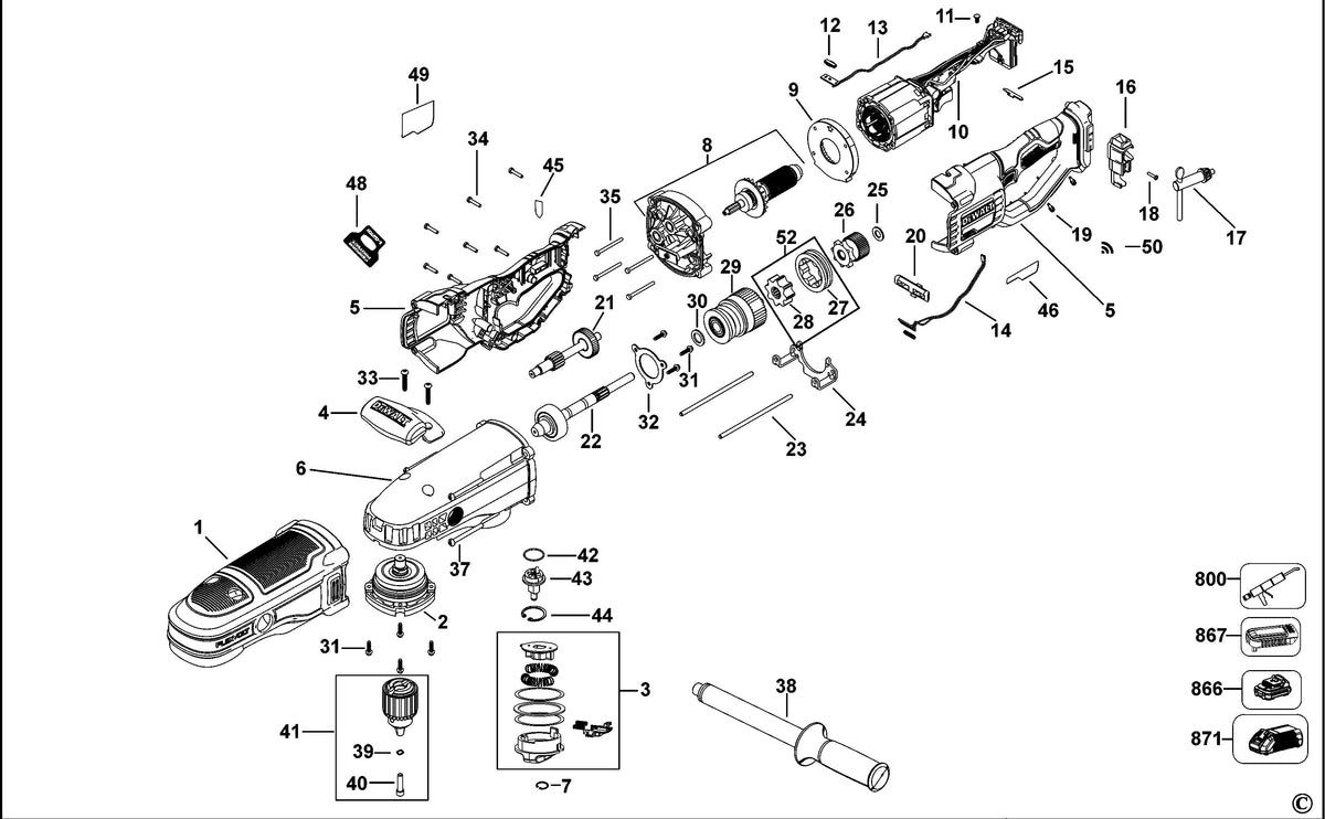 Vue éclatée DeWalt DCD470 Type 1 - planche 1