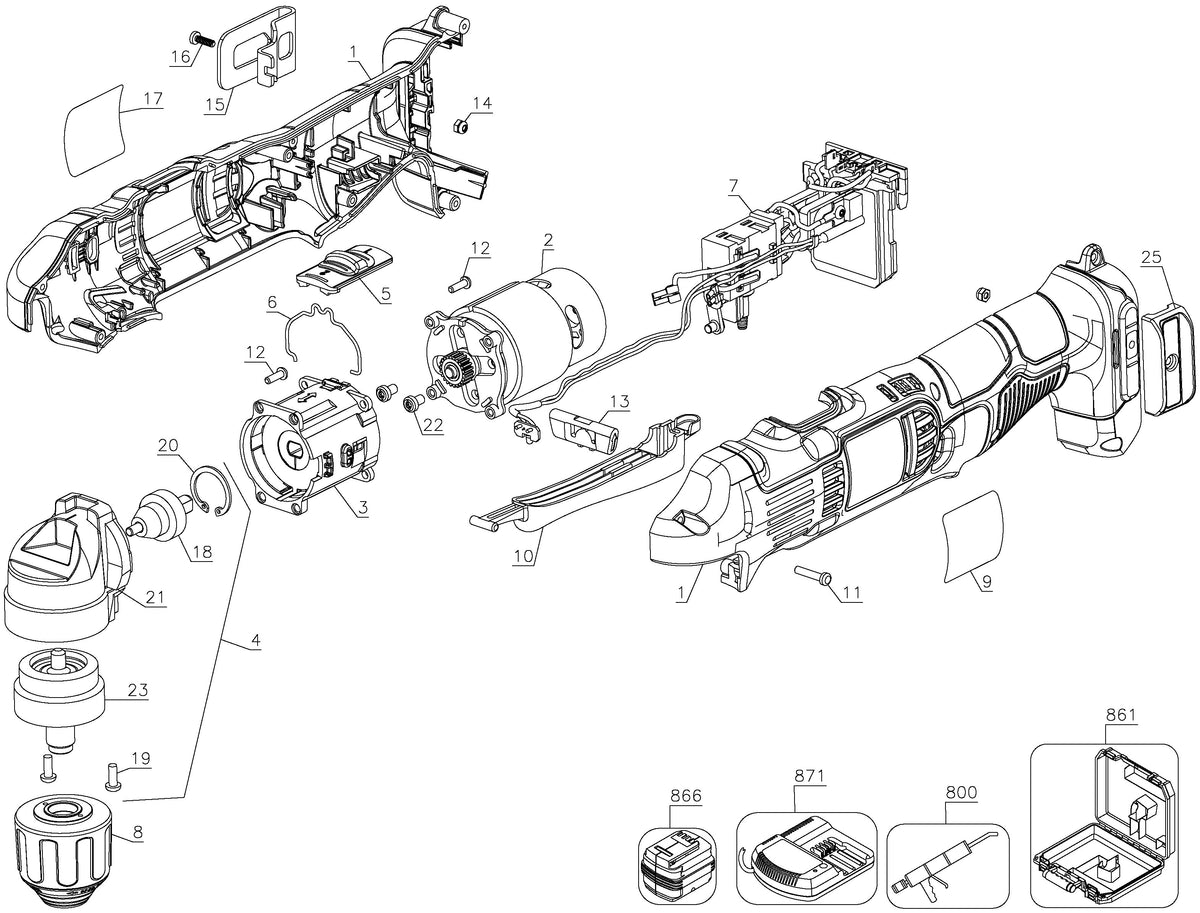 Vue éclatée DeWalt DCD720N Type 1 - planche 1