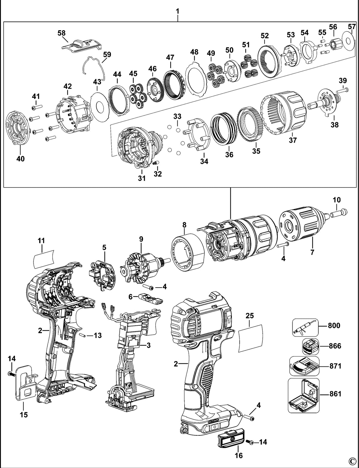 Vue éclatée DeWalt DCD780 Type 10 - planche 1