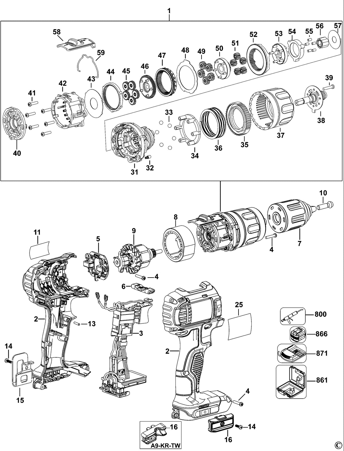 Vue éclatée DeWalt DCD780 Type 1 - planche 1