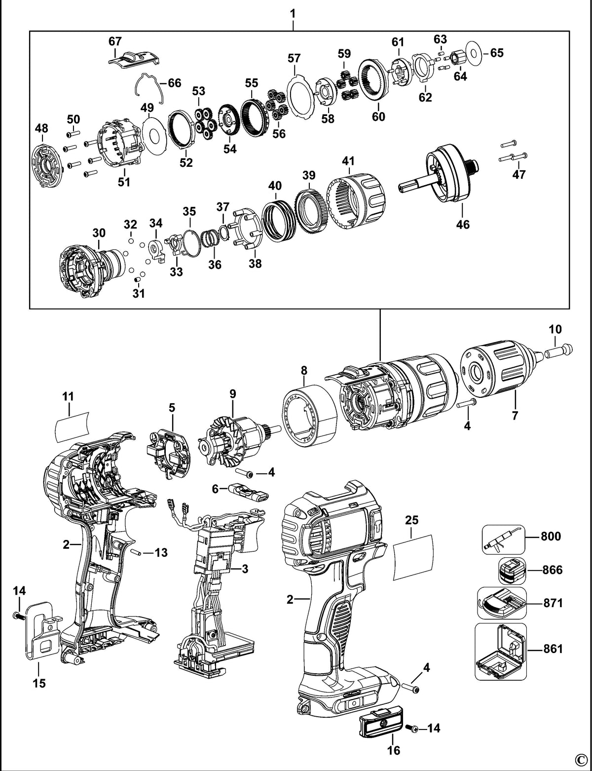 Vue éclatée DeWalt DCD785 Type 10 - planche 1