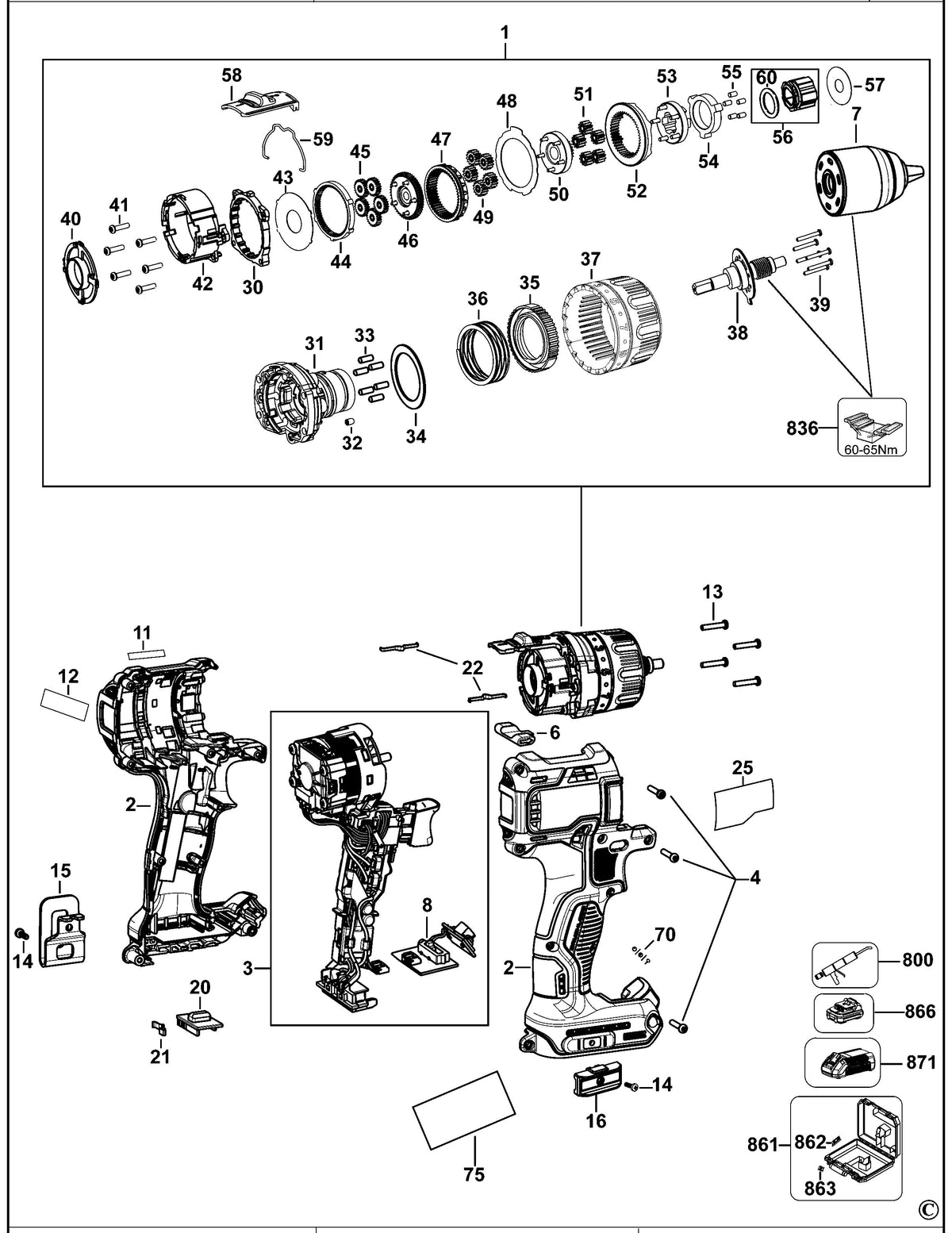 Vue éclatée DeWalt DCD791 Type 1 - planche 2