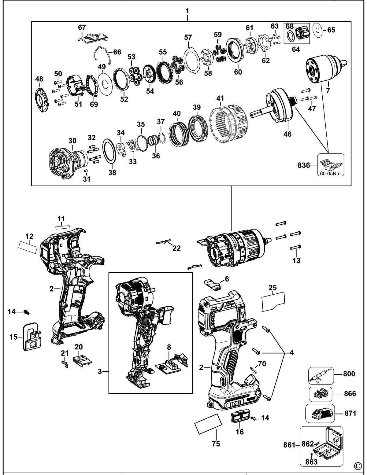Vue éclatée DeWalt DCD796 Type 1 - planche 2