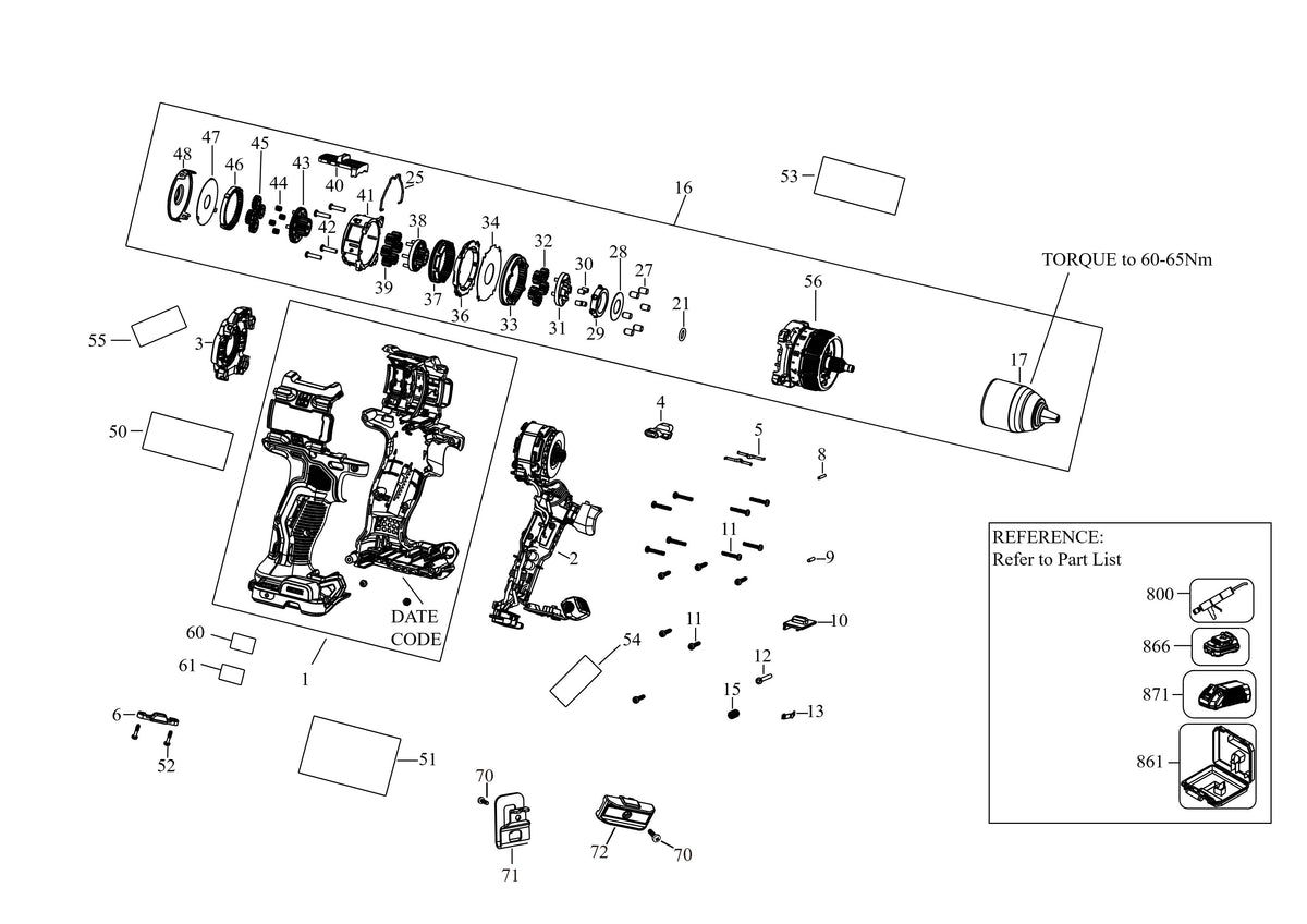 Vue éclatée DeWalt DCD81MP2T Type 1 - planche 1