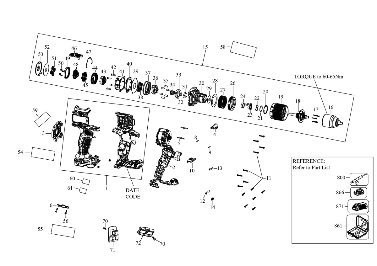 Vue éclatée DeWalt DCD86MM2T Type 1 - planche 1