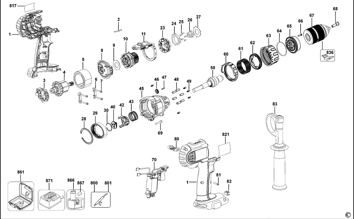 Vue éclatée DeWalt DCD920 Type 11 - planche 1