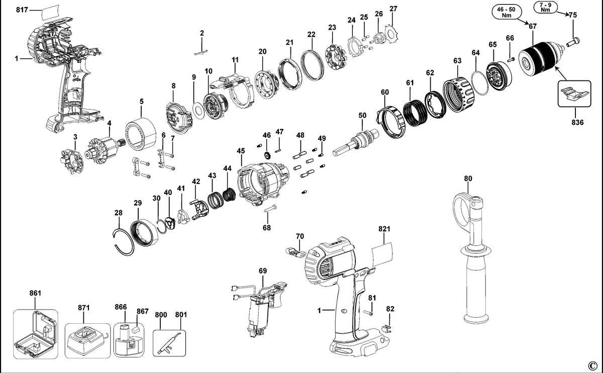 Vue éclatée DeWalt DCD935 Type 11 - planche 1