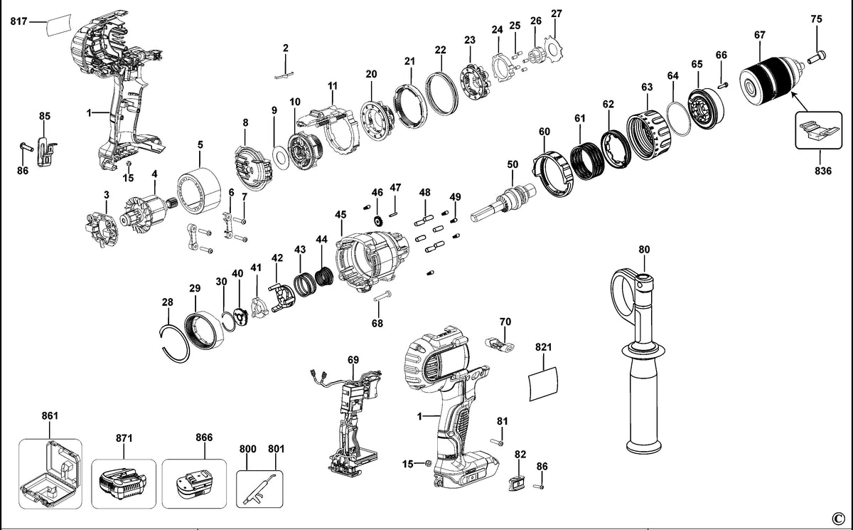 Vue éclatée DeWalt DCD936 Type 10 - planche 1