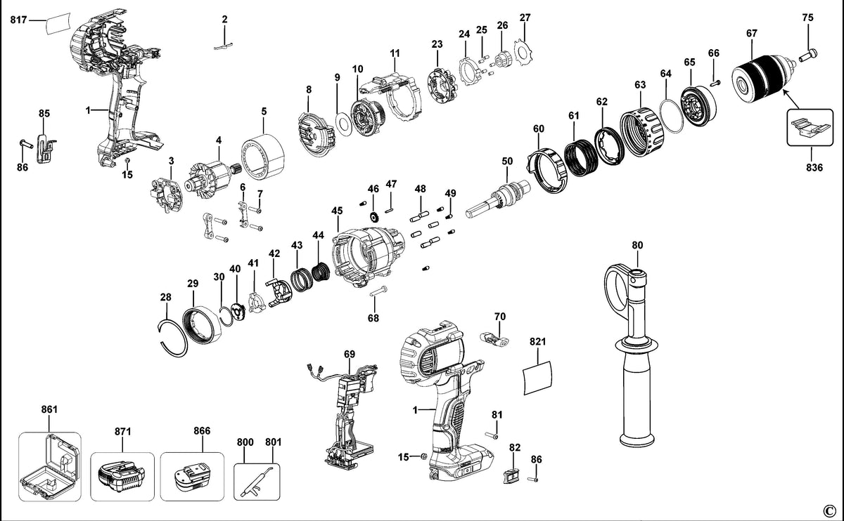 Vue éclatée DeWalt DCD936 Type 11 - planche 1