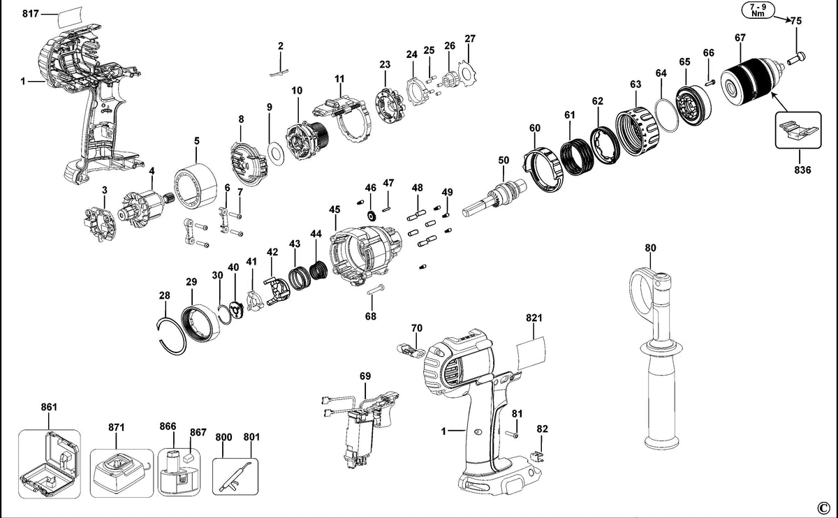 Vue éclatée DeWalt DCD945 Type 12 - planche 1