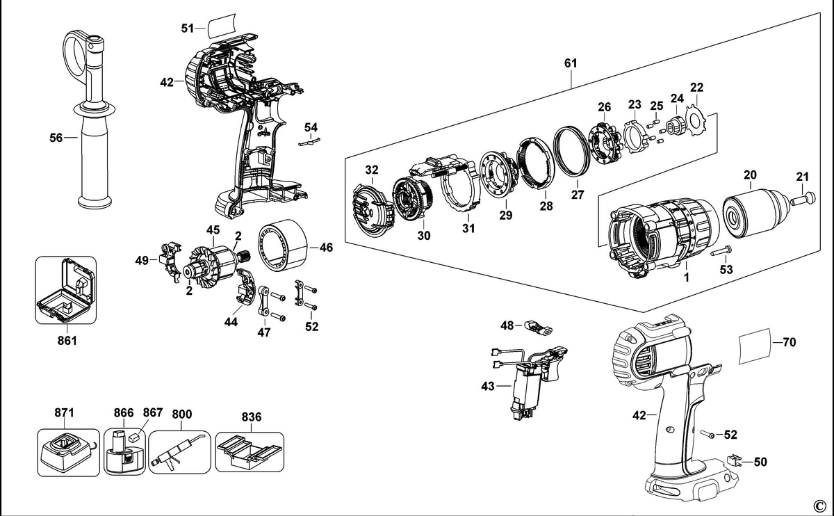 Vue éclatée DeWalt DCD960 Type 1 - planche 1