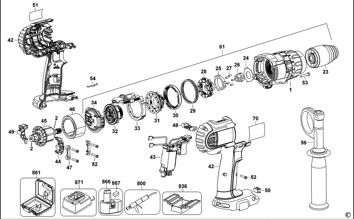 Vue éclatée DeWalt DCD970 Type 1 - planche 1