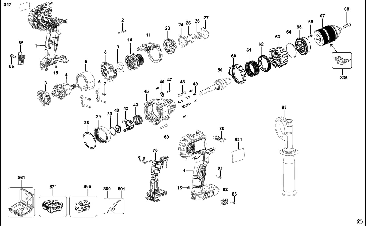Vue éclatée DeWalt DCD980 Type 11 - planche 2