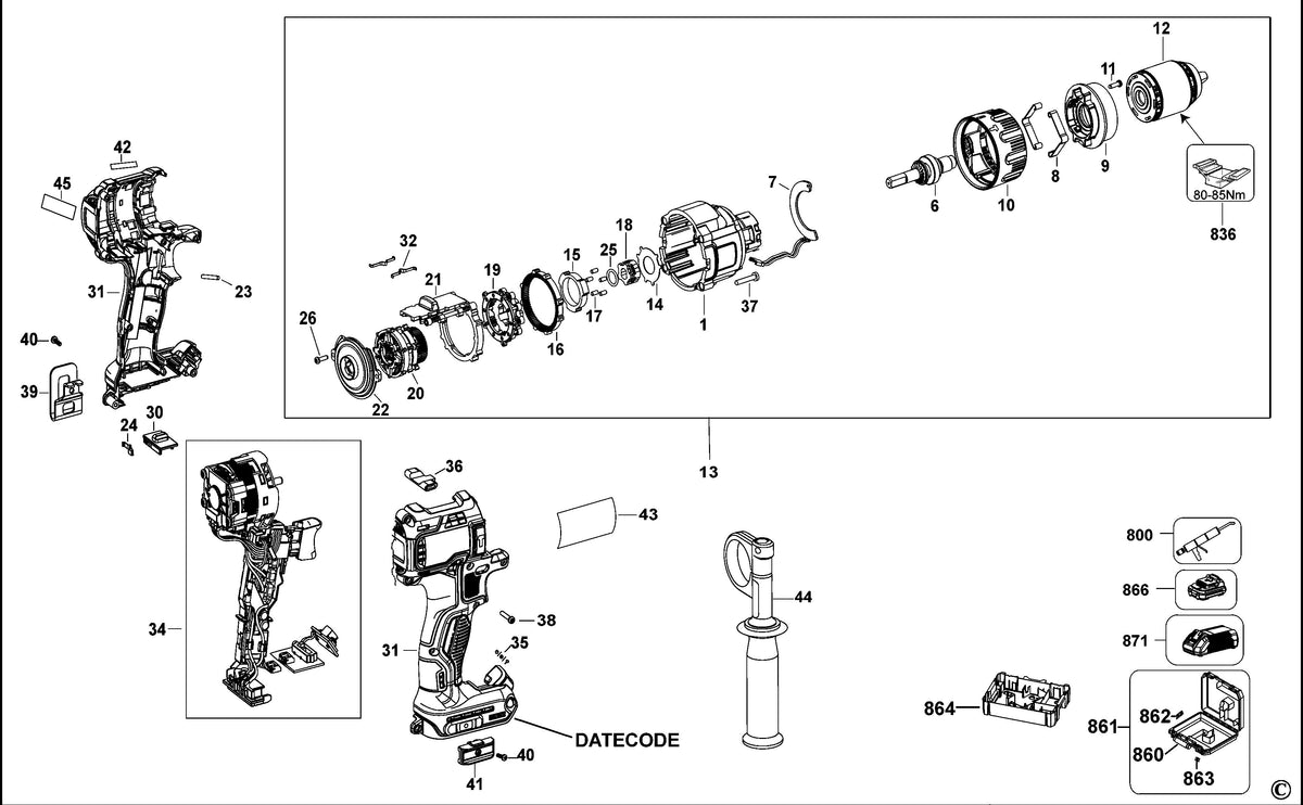 Vue éclatée DeWalt DCD991 Type 1 - planche 2