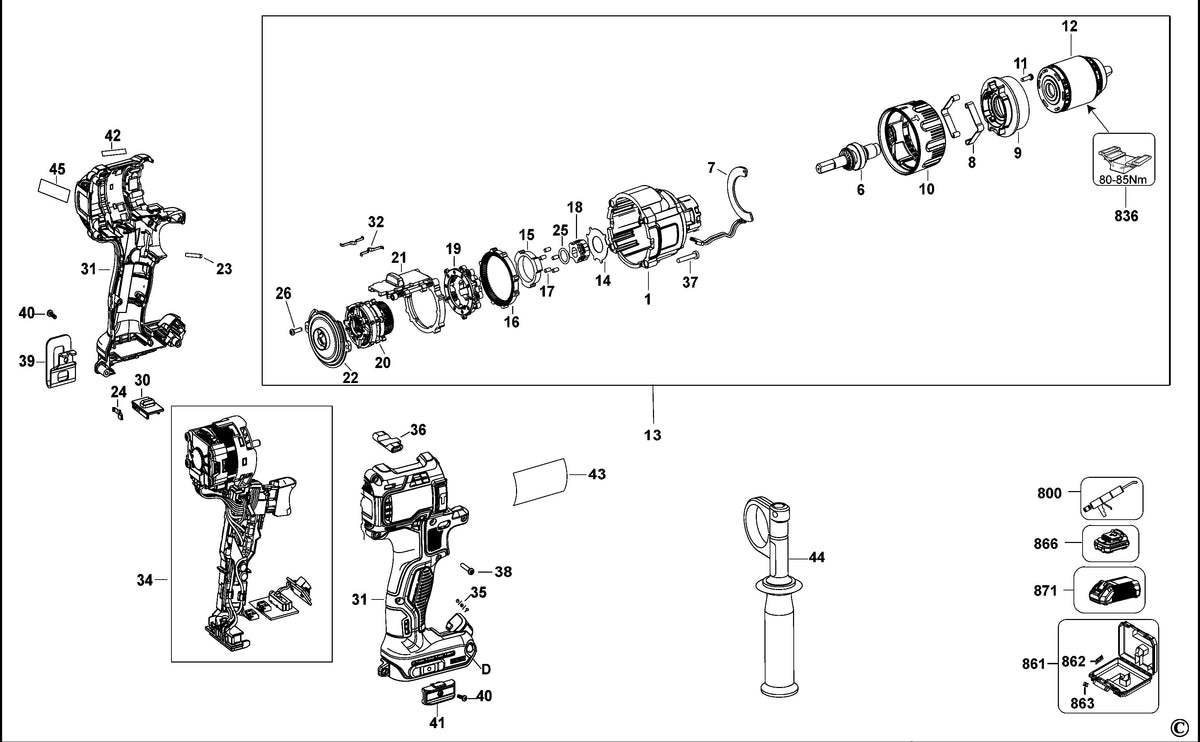 Vue éclatée DeWalt DCD991 Type 10 - planche 2