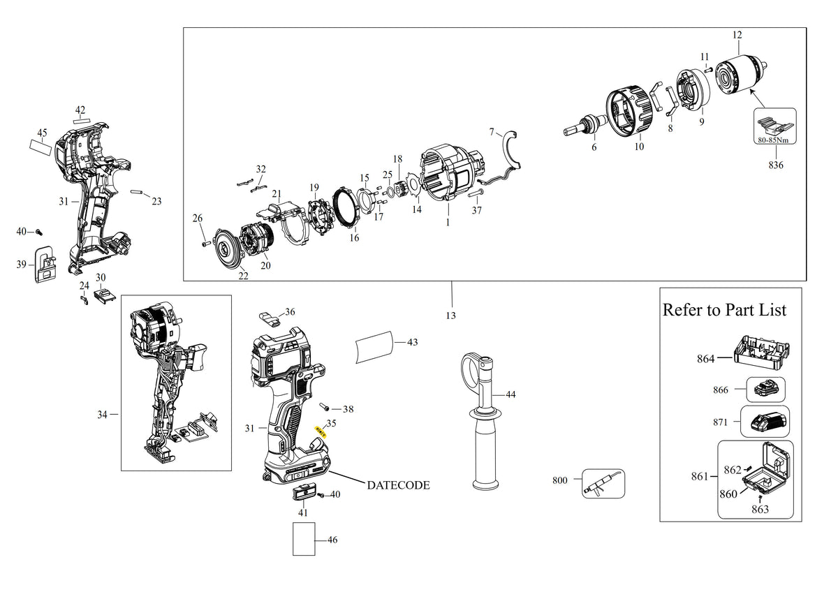 Vue éclatée DeWalt DCD991T2 Type 2 - planche 1